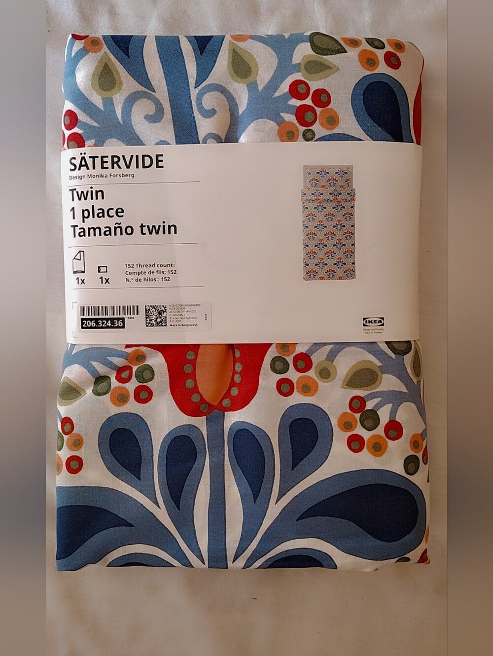 IKEA Twin Duvet Cover Blue and Red Floral Pattern NWT